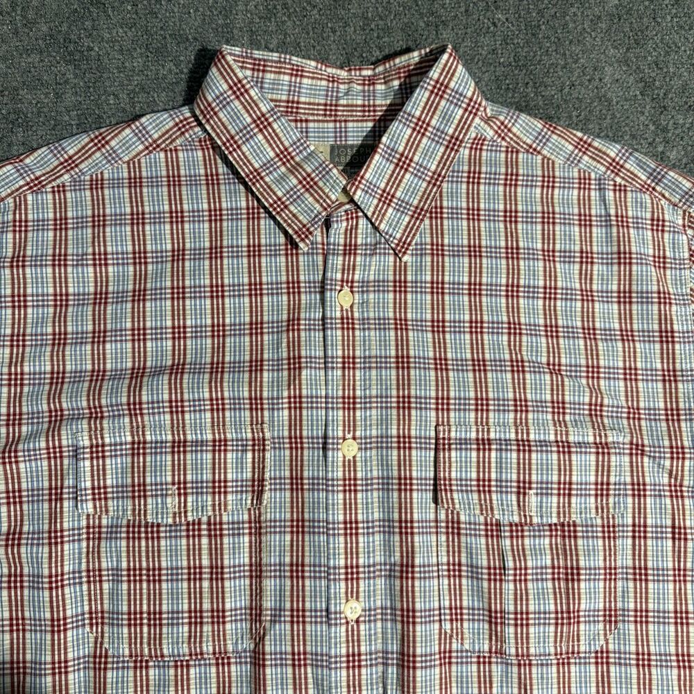 JOE Joseph Abboud Shirt Mens XL Red Check Button Front Long Sleeve 100% Cotton